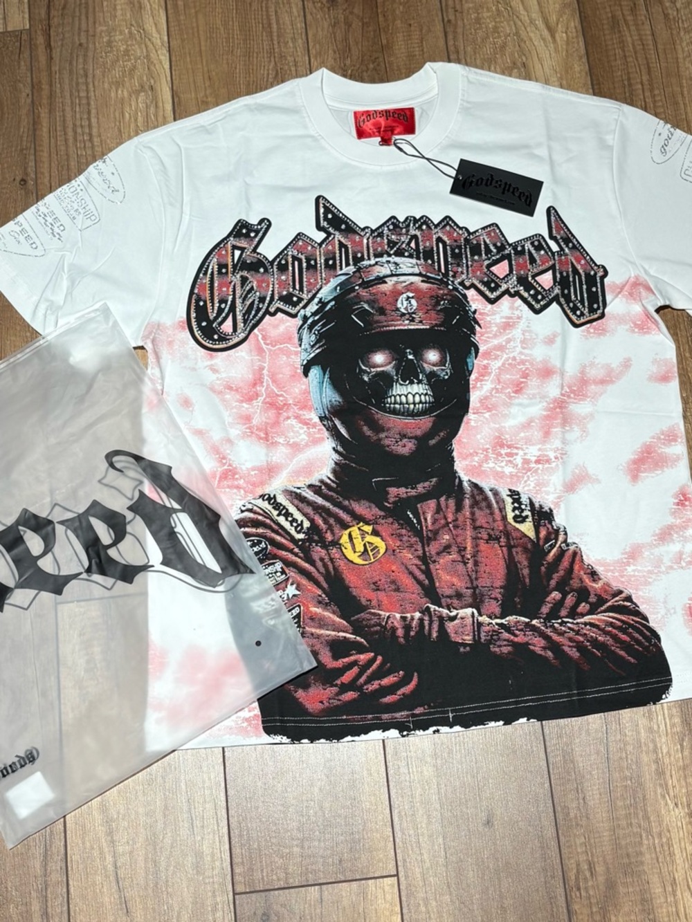 Godspeed Out of Many One Racecar Driver White Tee Shirt Brand New Mens Large